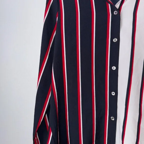 Tommy Hilfiger Womens Striped Button-Down Shirt S/P Polyester - Picture 5 of 6